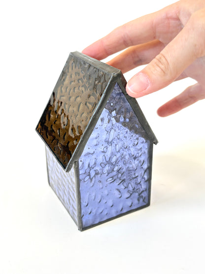 Stained Glass tea light House - Purple