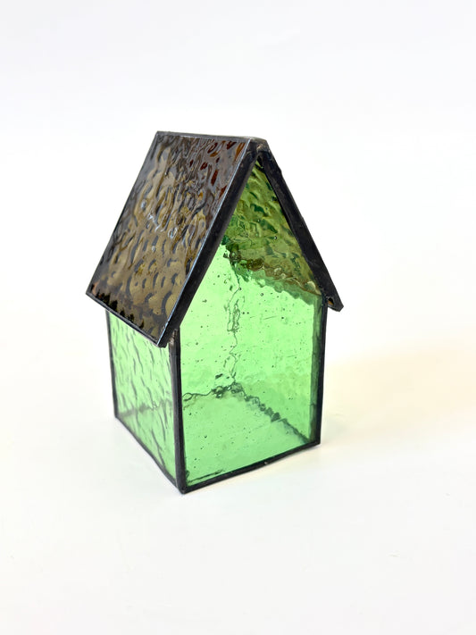 Stained Glass tea light House  - Green