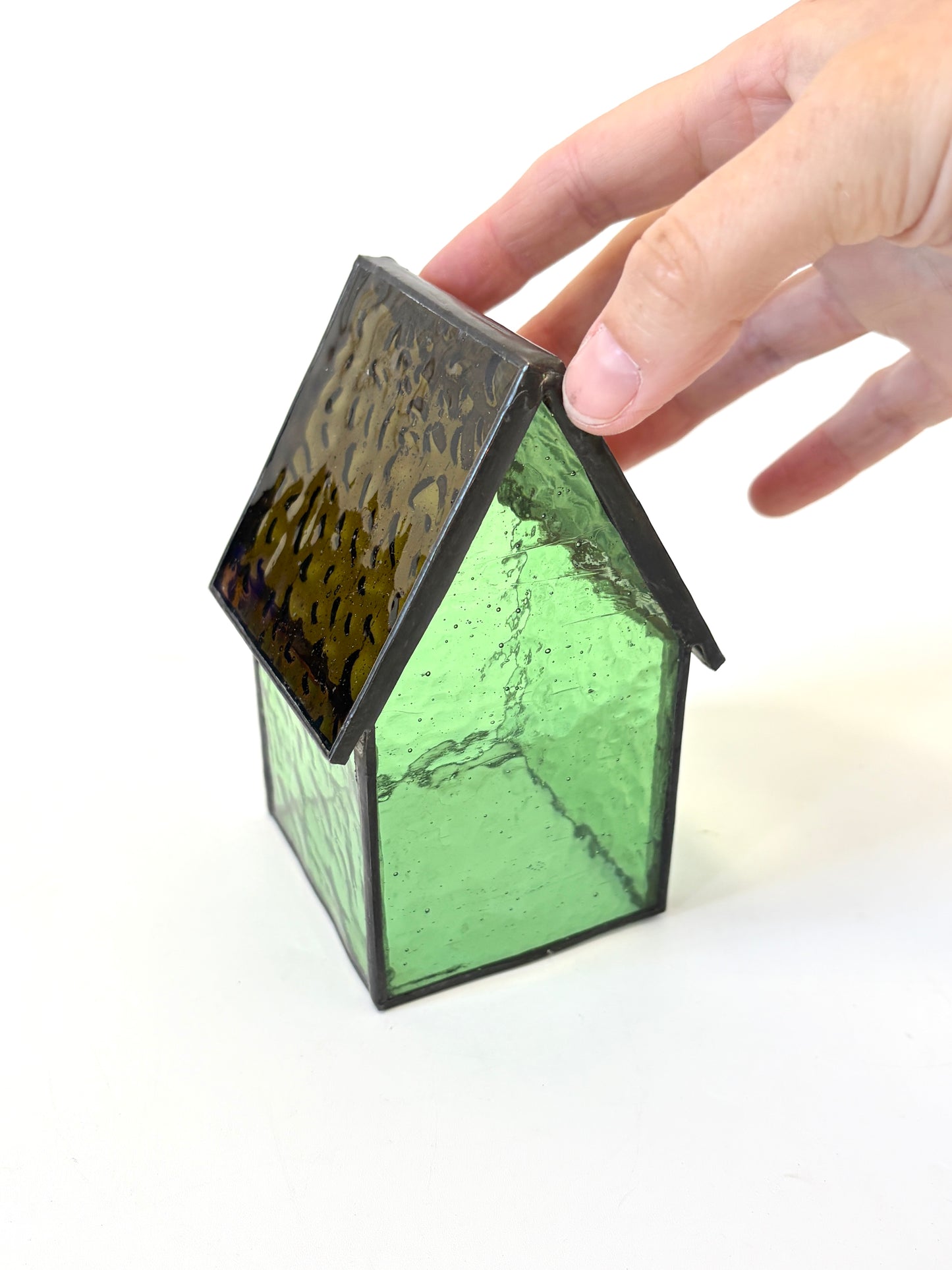 Stained Glass tea light House  - Green