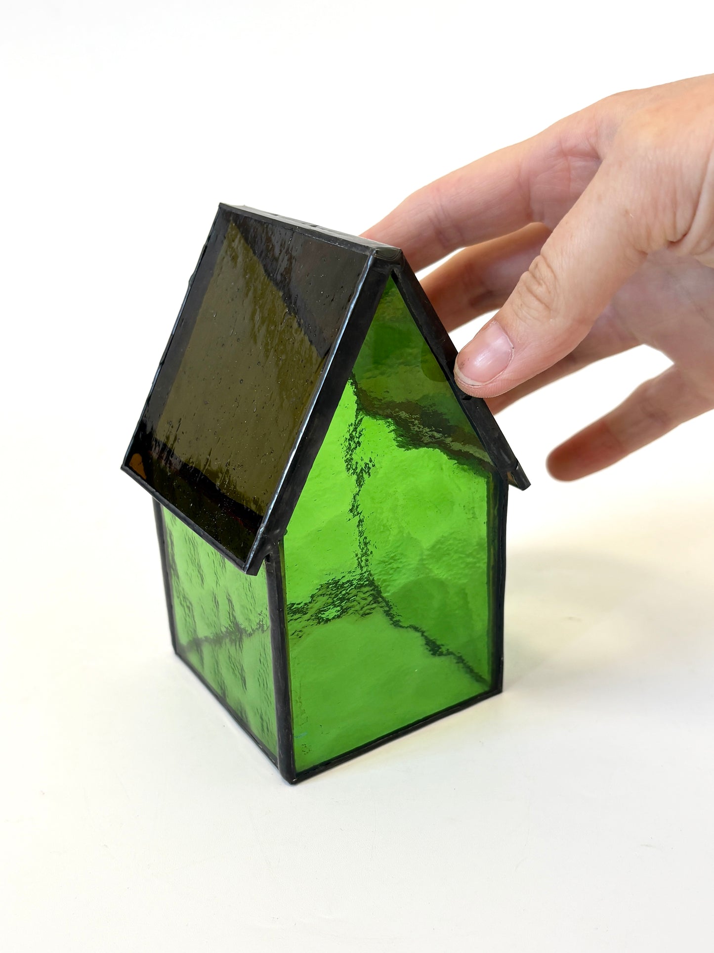 Stained Glass tea light House - Lime Green