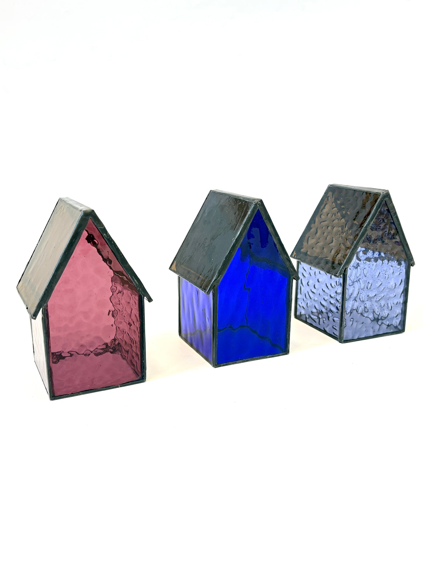 Stained Glass tea light House  - Dark Blue