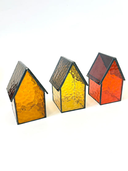 Stained Glass tea light House - Orange