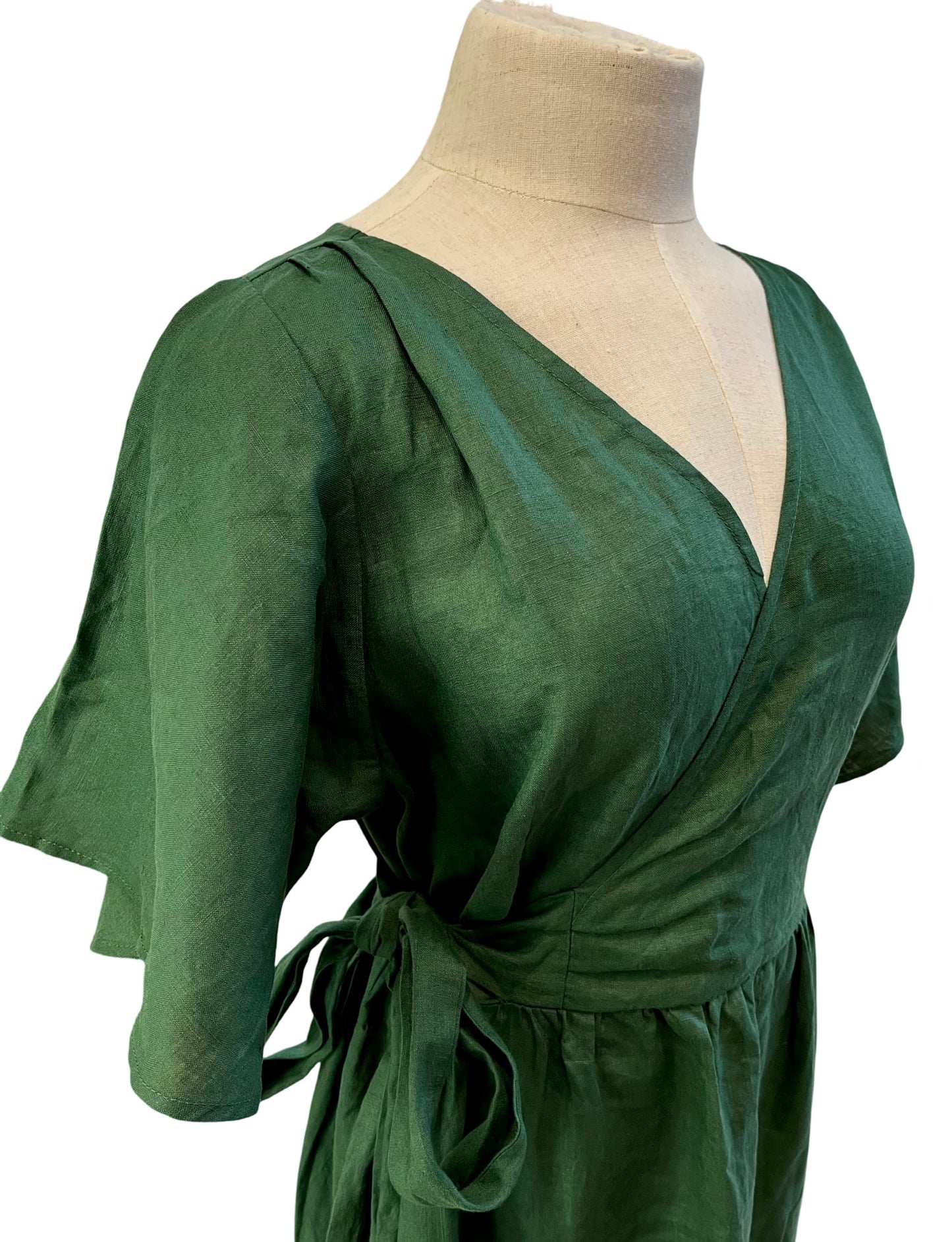 "Kelsey" Dress - Bottle Green Linen