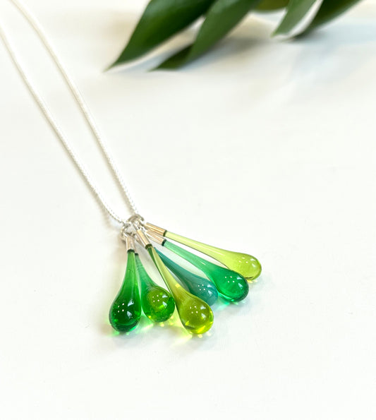 Glass Teardrop Cluster Necklace - Greens