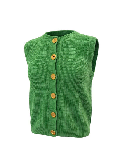 Kelly Green 'Hepburn' Button Vest - Textured Cotton/Merino