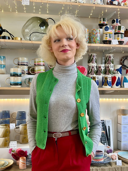 Cobolt Blue 'Hepburn' Button Vest - Textured Cotton/Merino