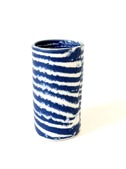Ceramic Nerikomi Skinny Vase - Small - Dark Blue Stripe