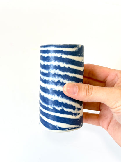 Ceramic Nerikomi Skinny Vase - Small - Dark Blue Stripe