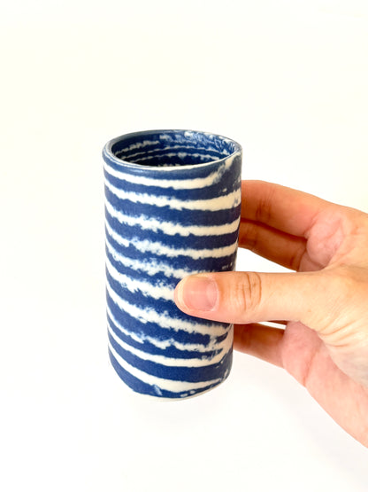 Ceramic Nerikomi Skinny Vase - Small - Dark Blue Stripe