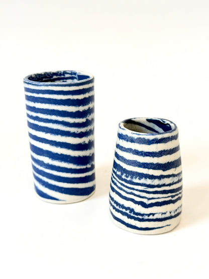 Ceramic Nerikomi Skinny Vase - Small - Dark Blue Stripe