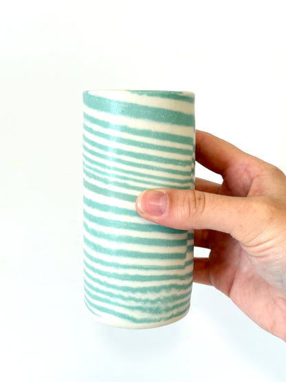 Ceramic Nerikomi Skinny Vase - Medium - Turquoise Stripe