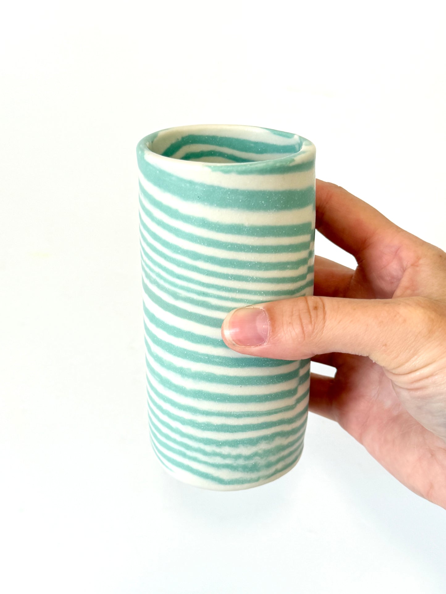 Ceramic Nerikomi Skinny Vase - Medium - Turquoise Stripe