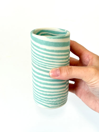 Ceramic Nerikomi Skinny Vase - Medium - Turquoise Stripe
