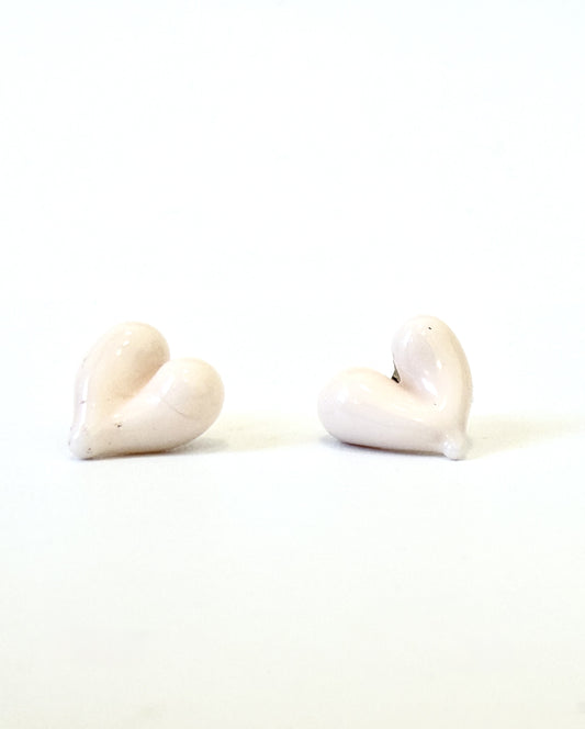 Glass Heart Studs - White