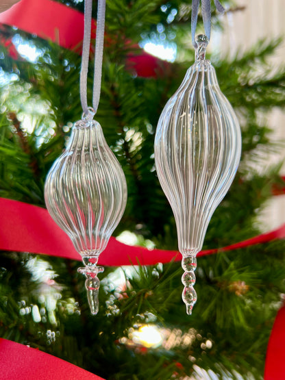 Fluted hand blown clear glass bauble - 2025 Ornament