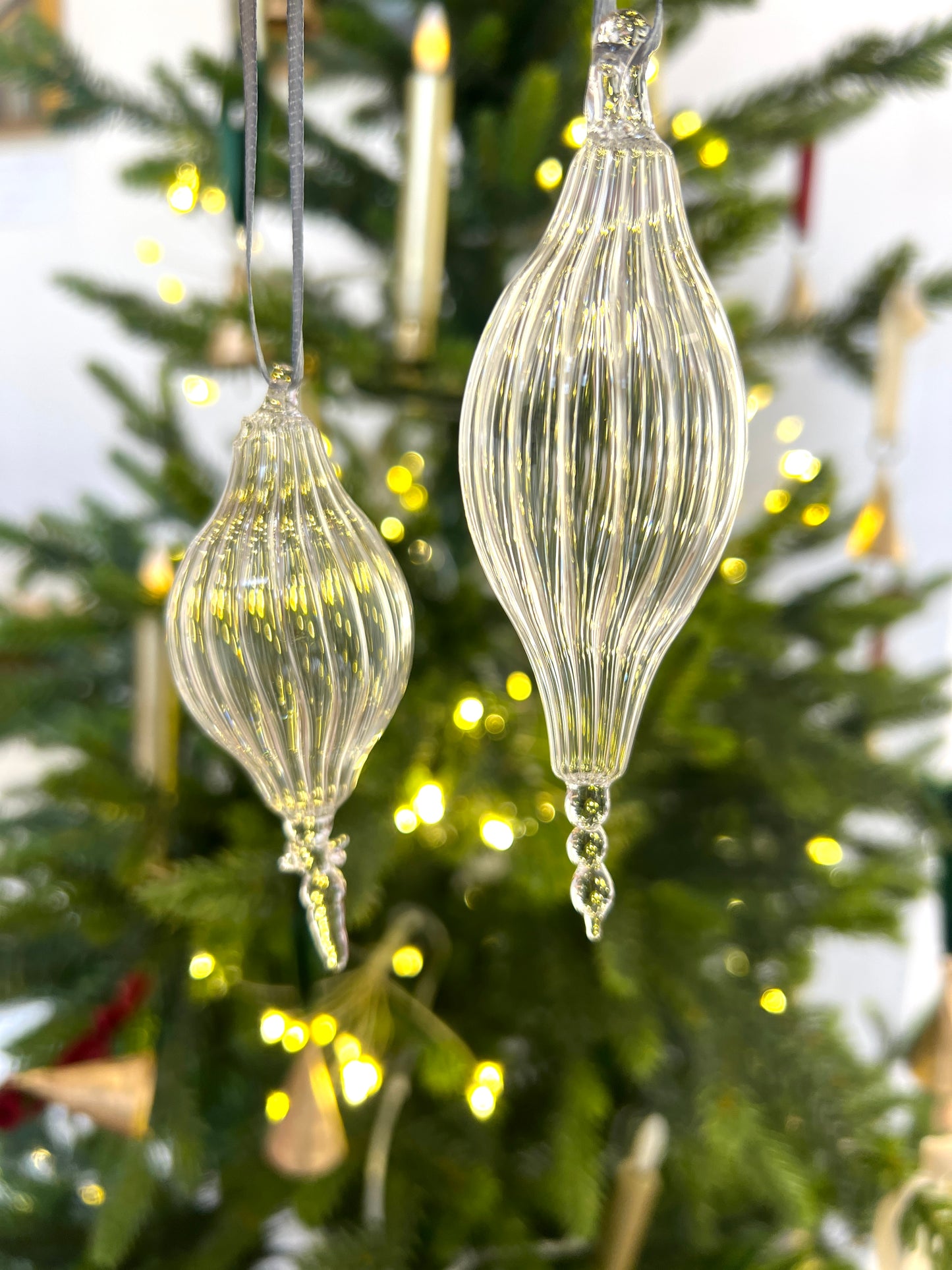 Fluted hand blown clear glass bauble - 2025 Ornament