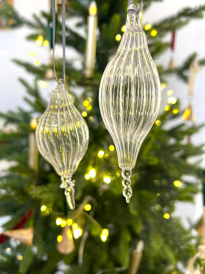 Fluted hand blown clear glass bauble - 2025 Ornament