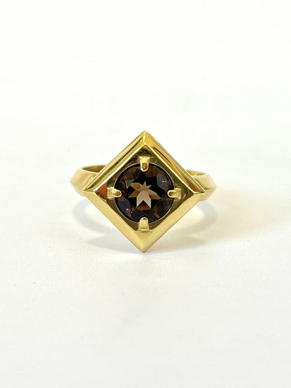 Gold Plated Frame Cocktail Ring with Smokey Quartz Size Q1/2