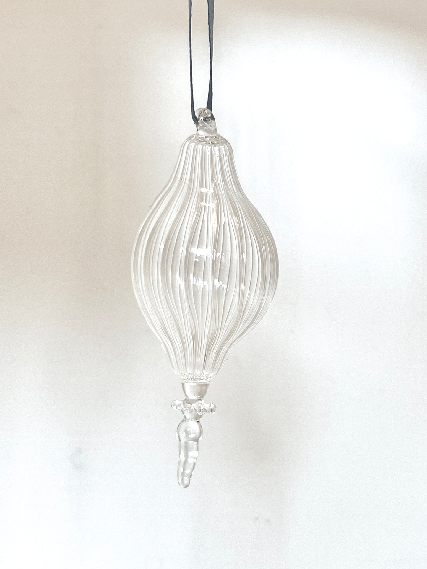 Fluted hand blown clear glass bauble - 2025 Ornament
