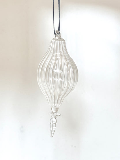 Fluted hand blown clear glass bauble - 2025 Ornament