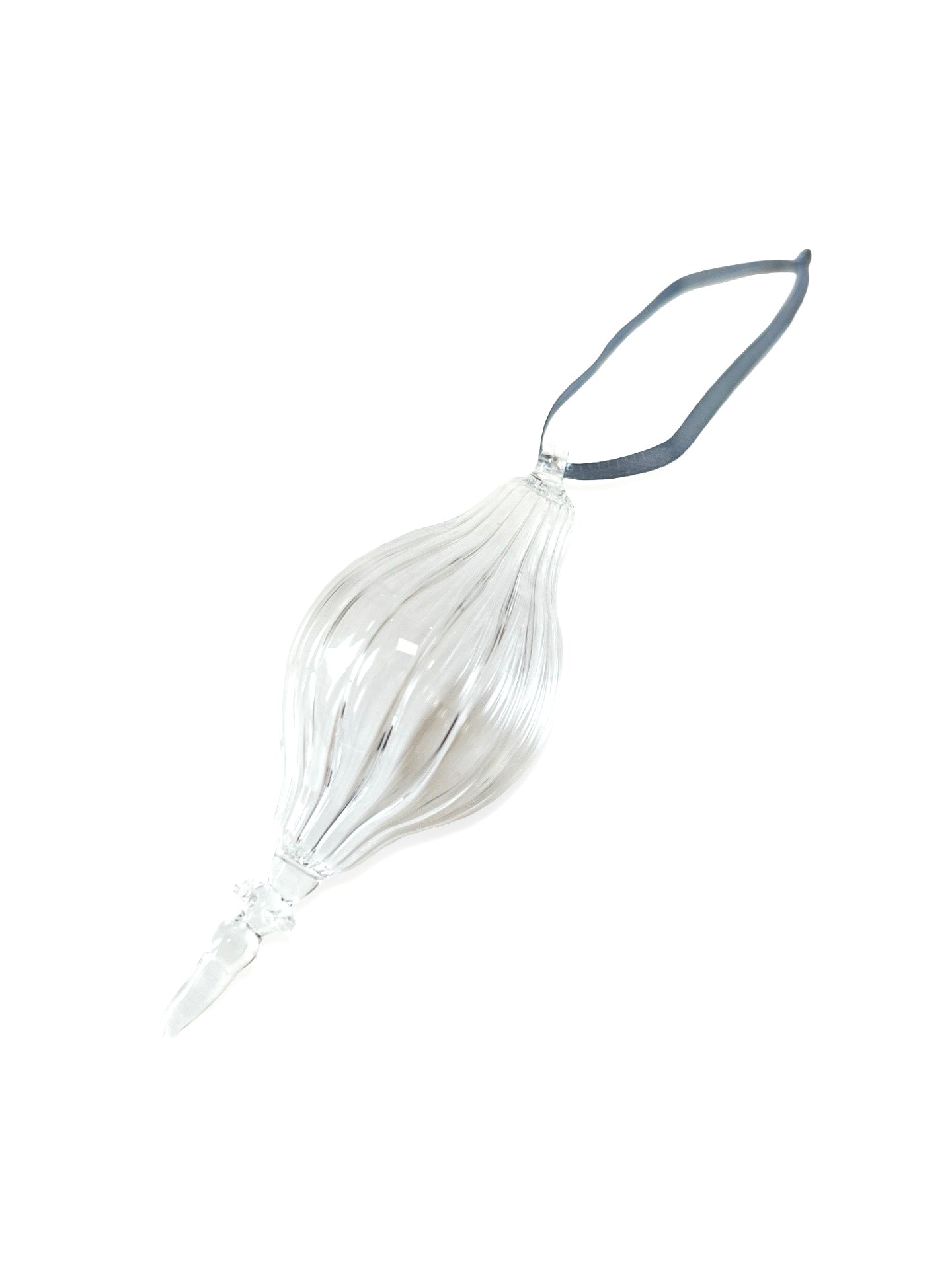 Fluted hand blown clear glass bauble - 2025 Ornament