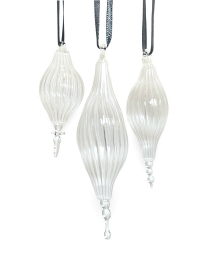 Fluted hand blown clear glass bauble - 2025 Ornament