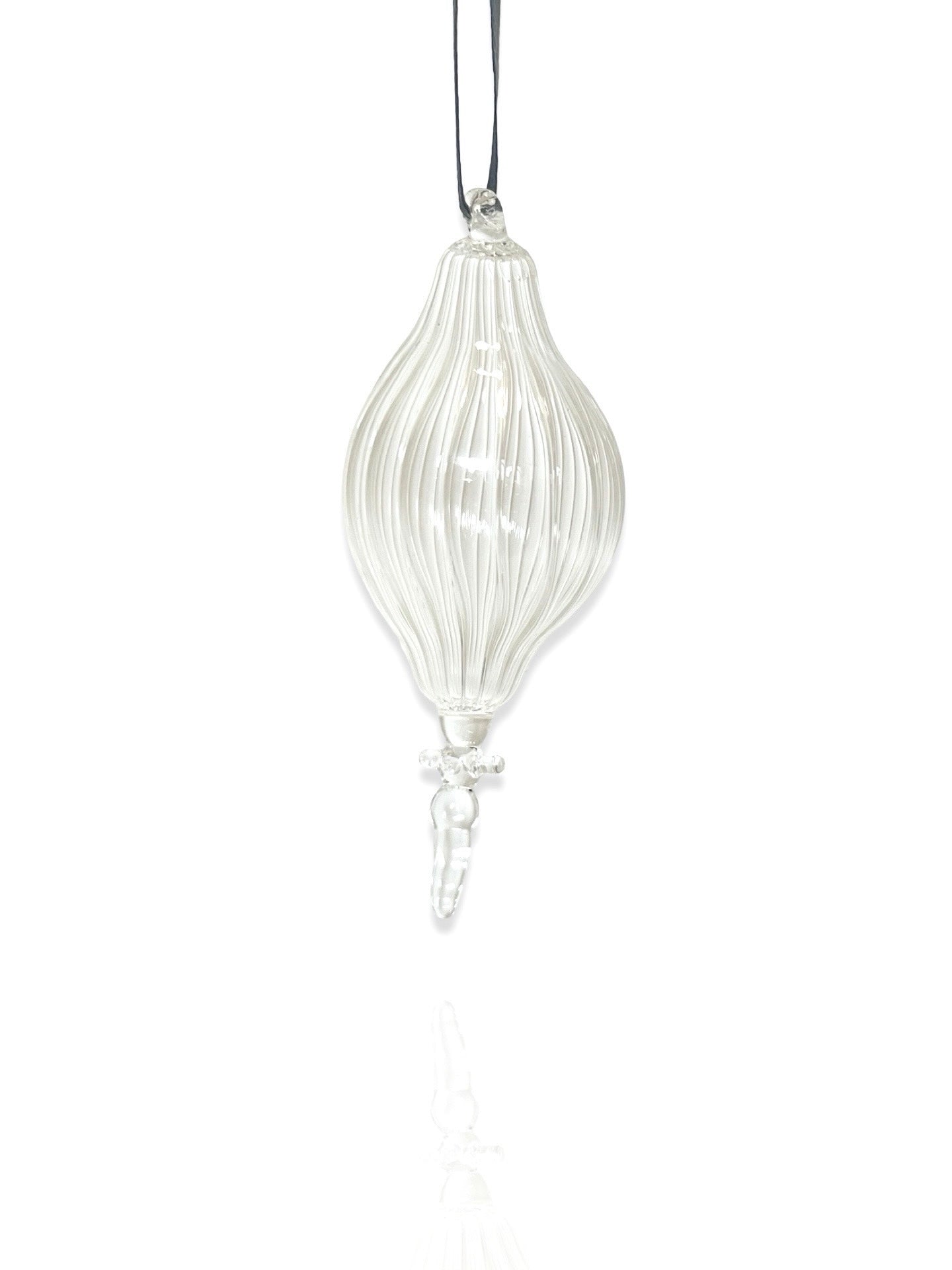 Fluted hand blown clear glass bauble - 2025 Ornament