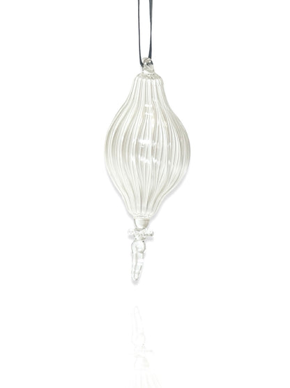 Fluted hand blown clear glass bauble - 2025 Ornament