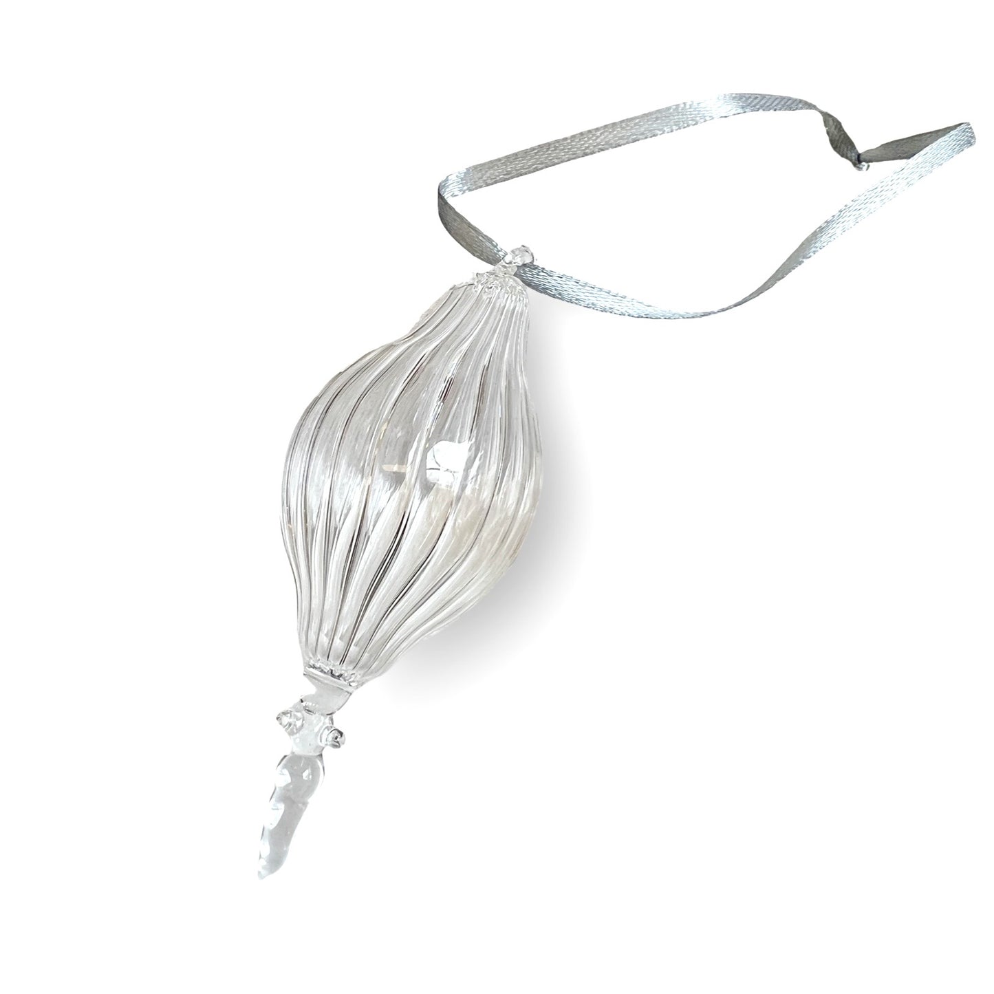 Fluted hand blown clear glass bauble - 2025 Ornament