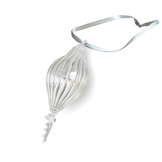 Fluted hand blown clear glass bauble - 2025 Ornament