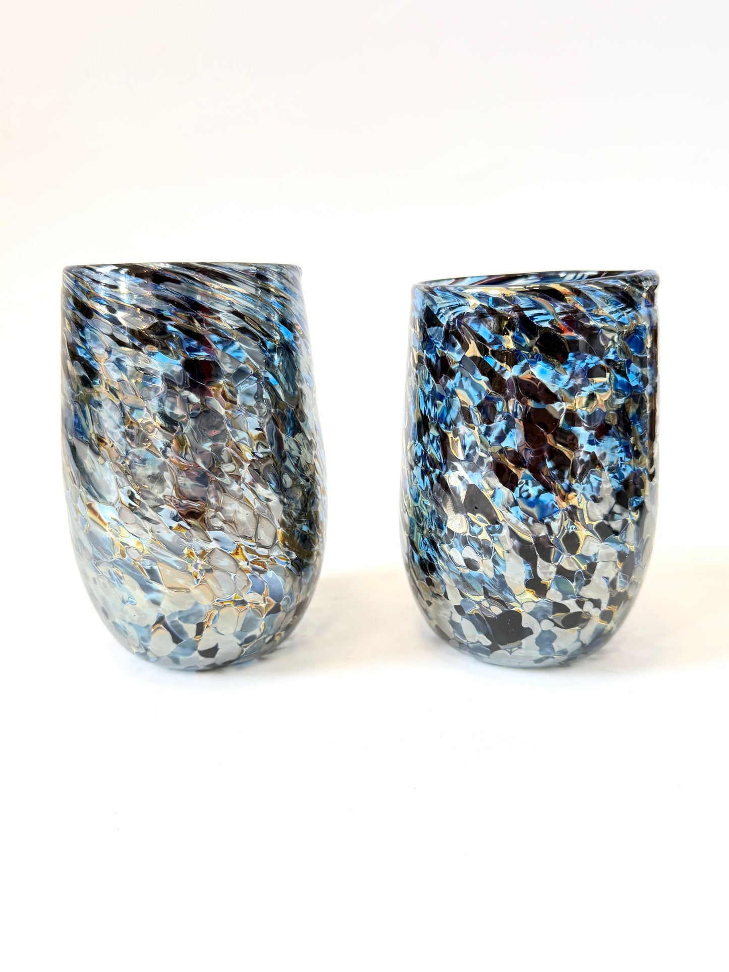 Handblown Glass Tumbler - Black & Blue Lustre