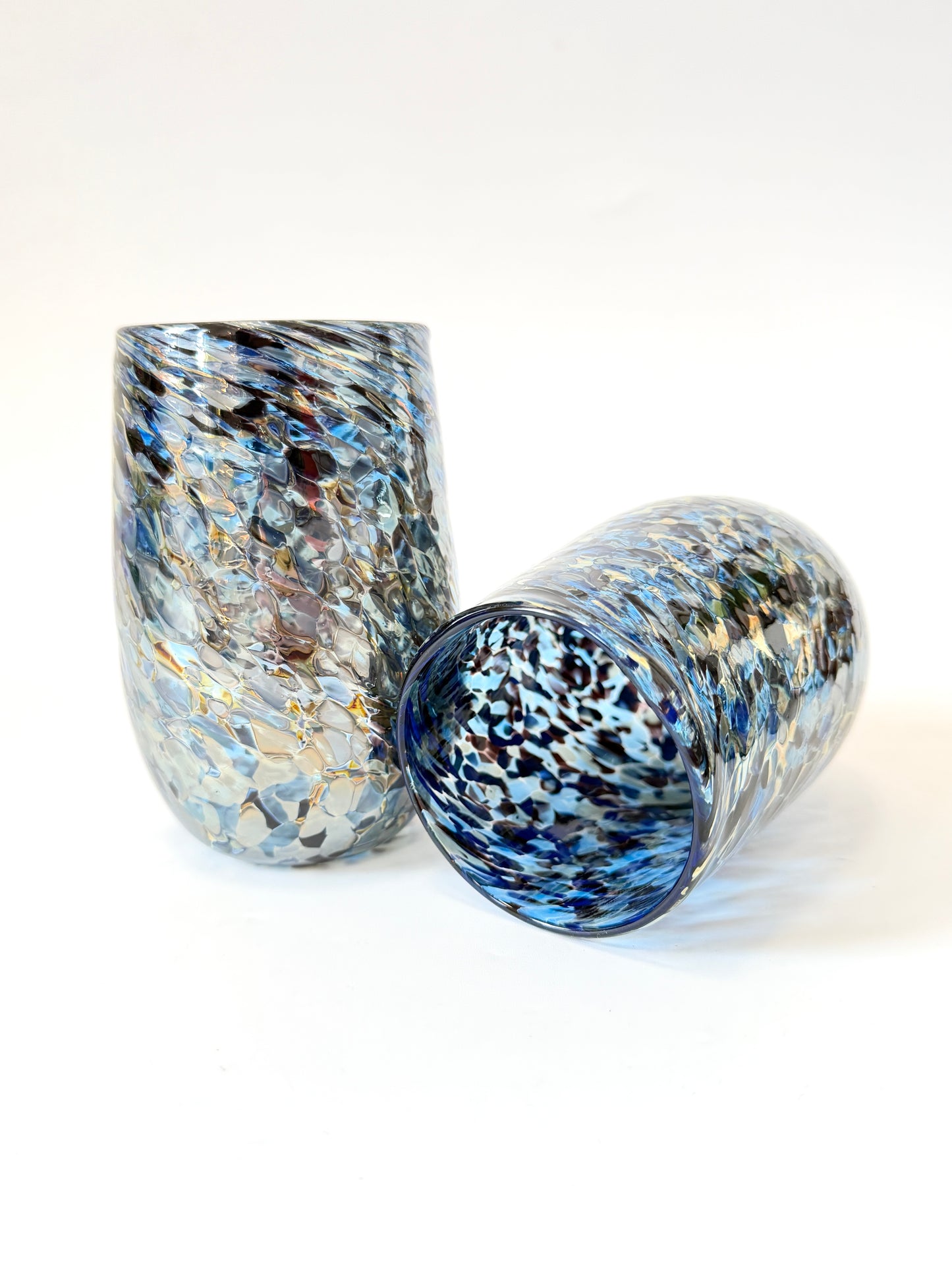Handblown Glass Tumbler - Black & Blue Lustre