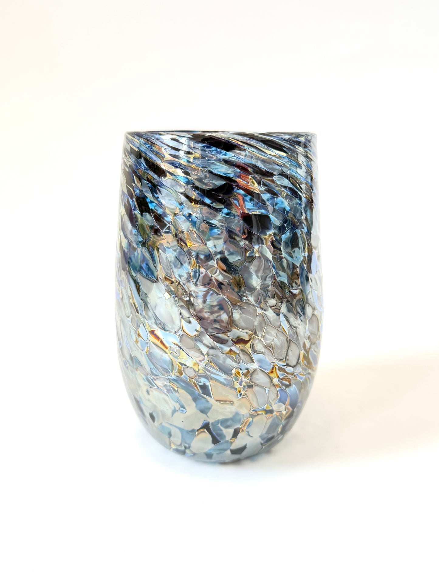Handblown Glass Tumbler - Black & Blue Lustre