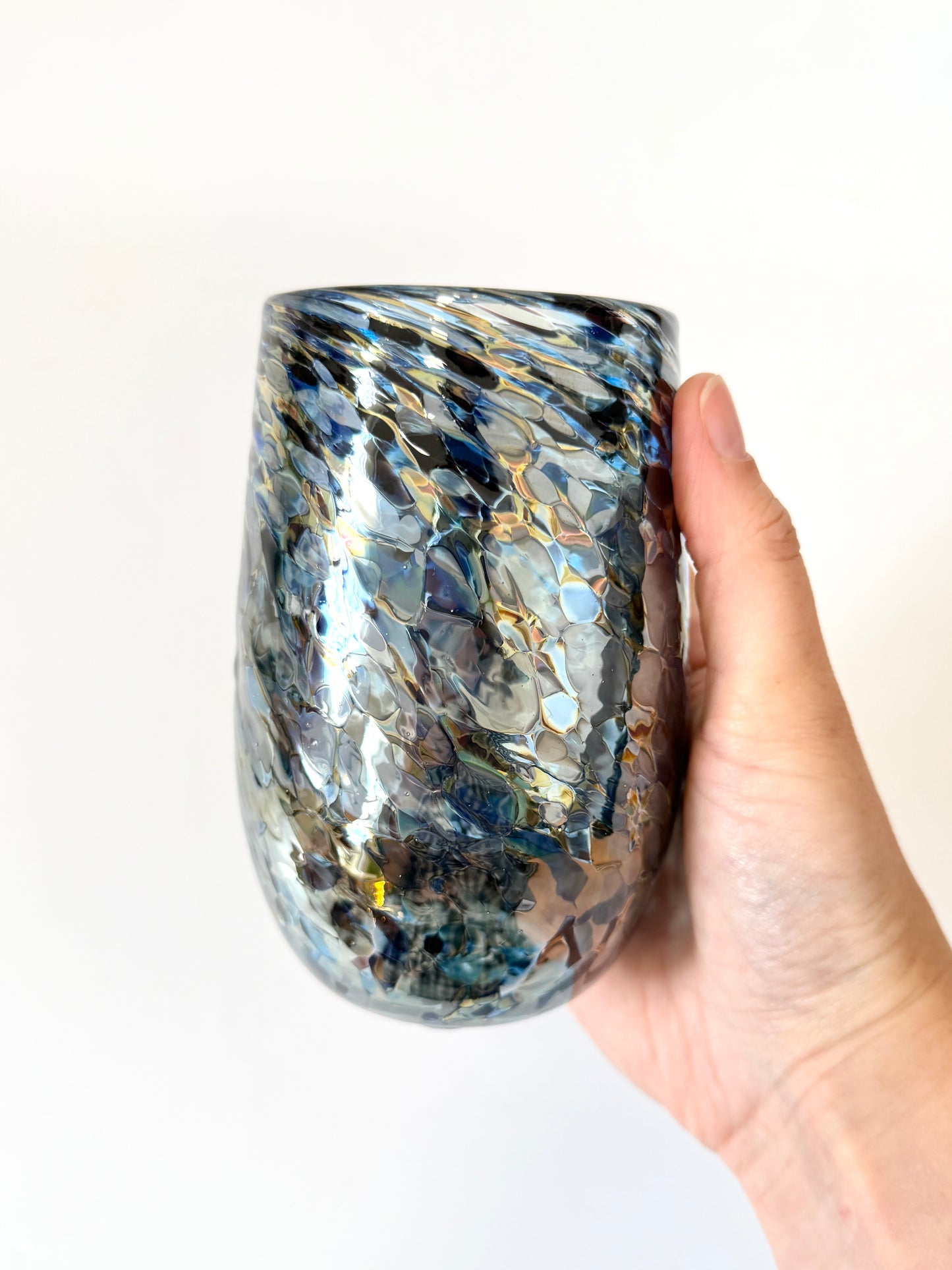 Handblown Glass Tumbler - Black & Blue Lustre