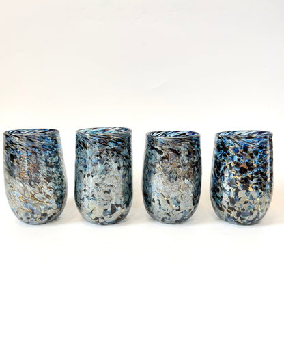 Handblown Glass Tumbler - Black & Blue Lustre