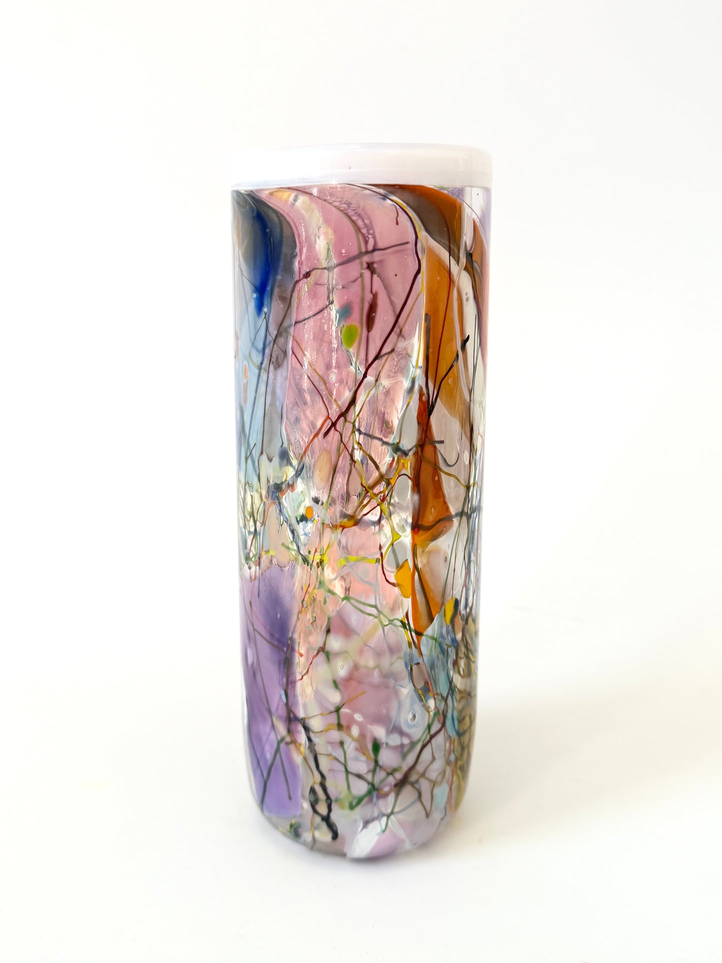 Small Handblown Glass Cylinder Vase - by Grinter Glass - 'Shard with white rim' exclusive