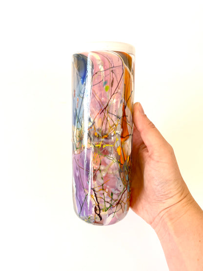Small Handblown Glass Cylinder Vase - by Grinter Glass - 'Shard with white rim' exclusive