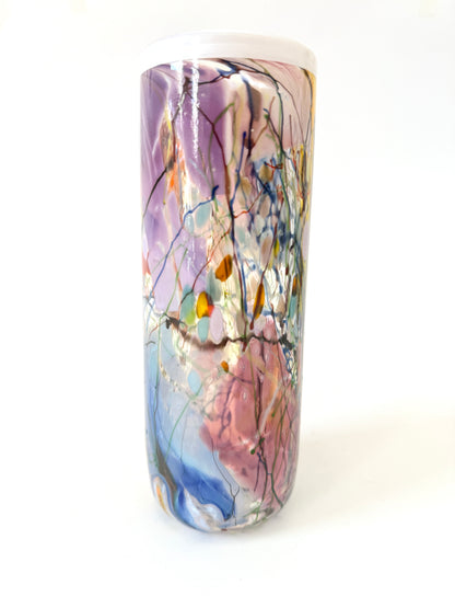 Small Handblown Glass Cylinder Vase - by Grinter Glass - 'Shard with white rim' exclusive