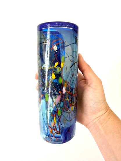 'Blue Shard' Small Handblown Glass Cylinder Vase - by Grinter Glass - exclusive