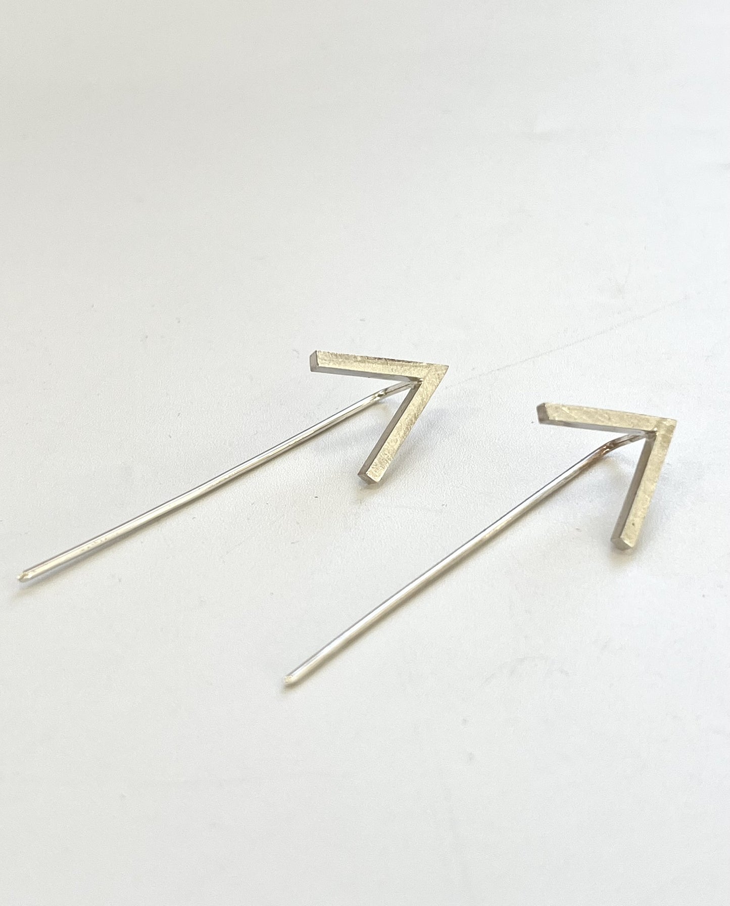 Silver Arrow Shape on Long Post Earrings