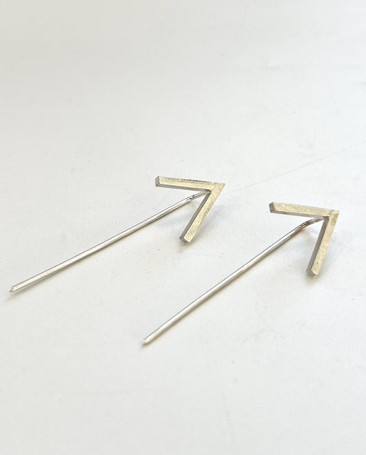 Silver Arrow Shape on Long Post Earrings