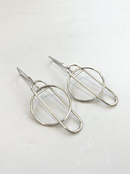 Silver Dangle Hoop + Oval Earrings