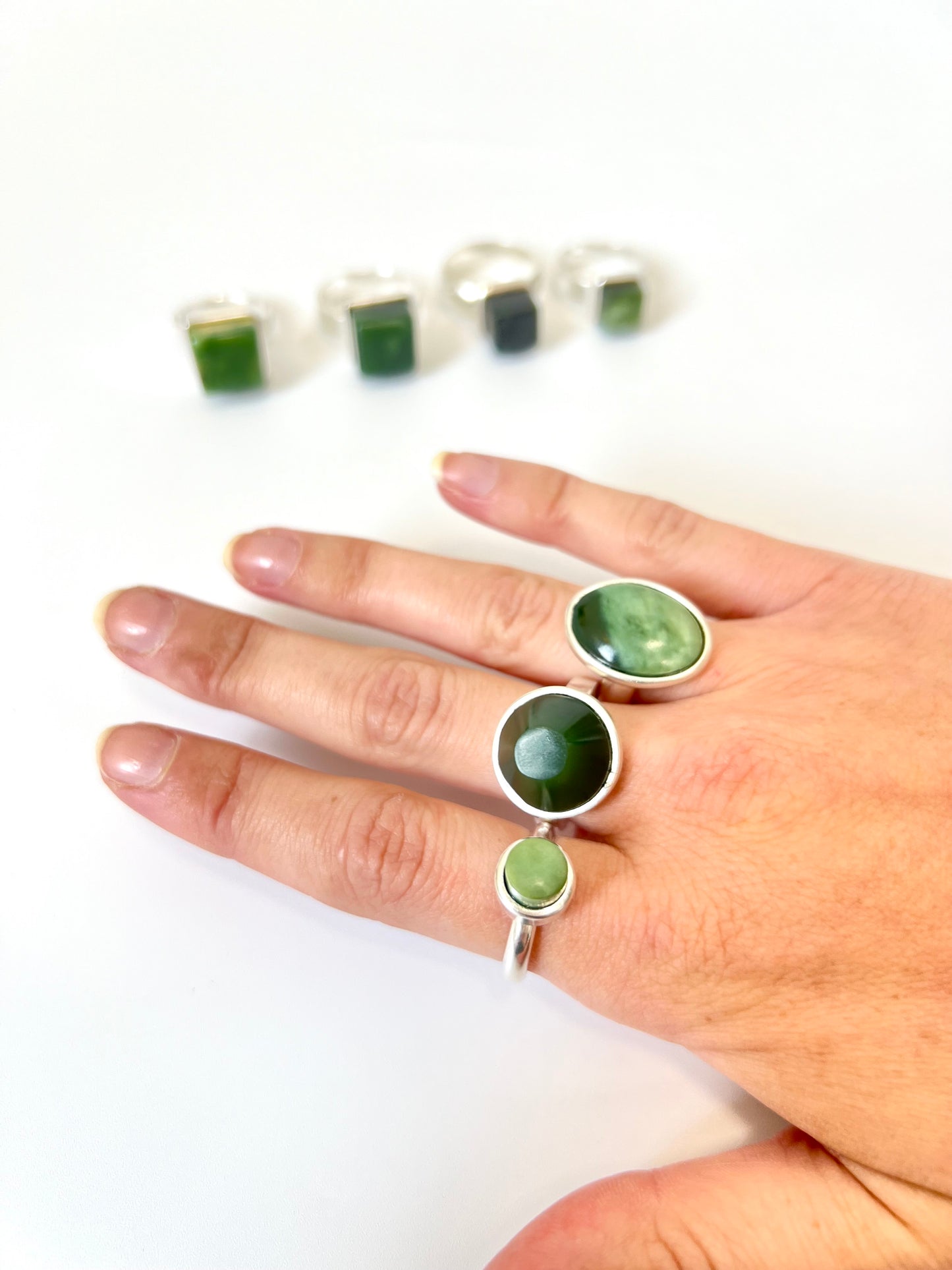 Jade & Sterling Silver Small Cylinder Ring - Lighter Stone (RI-CY1)