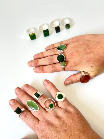 Jade & Sterling Silver Rectangle Facet Tapered Ring (RI-RE7)