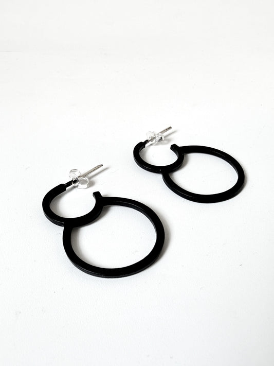 Black Double Circle Earrings