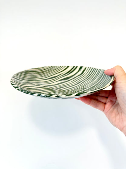 Ceramic Nerikomi Statement Dish - Dark Green Stripe