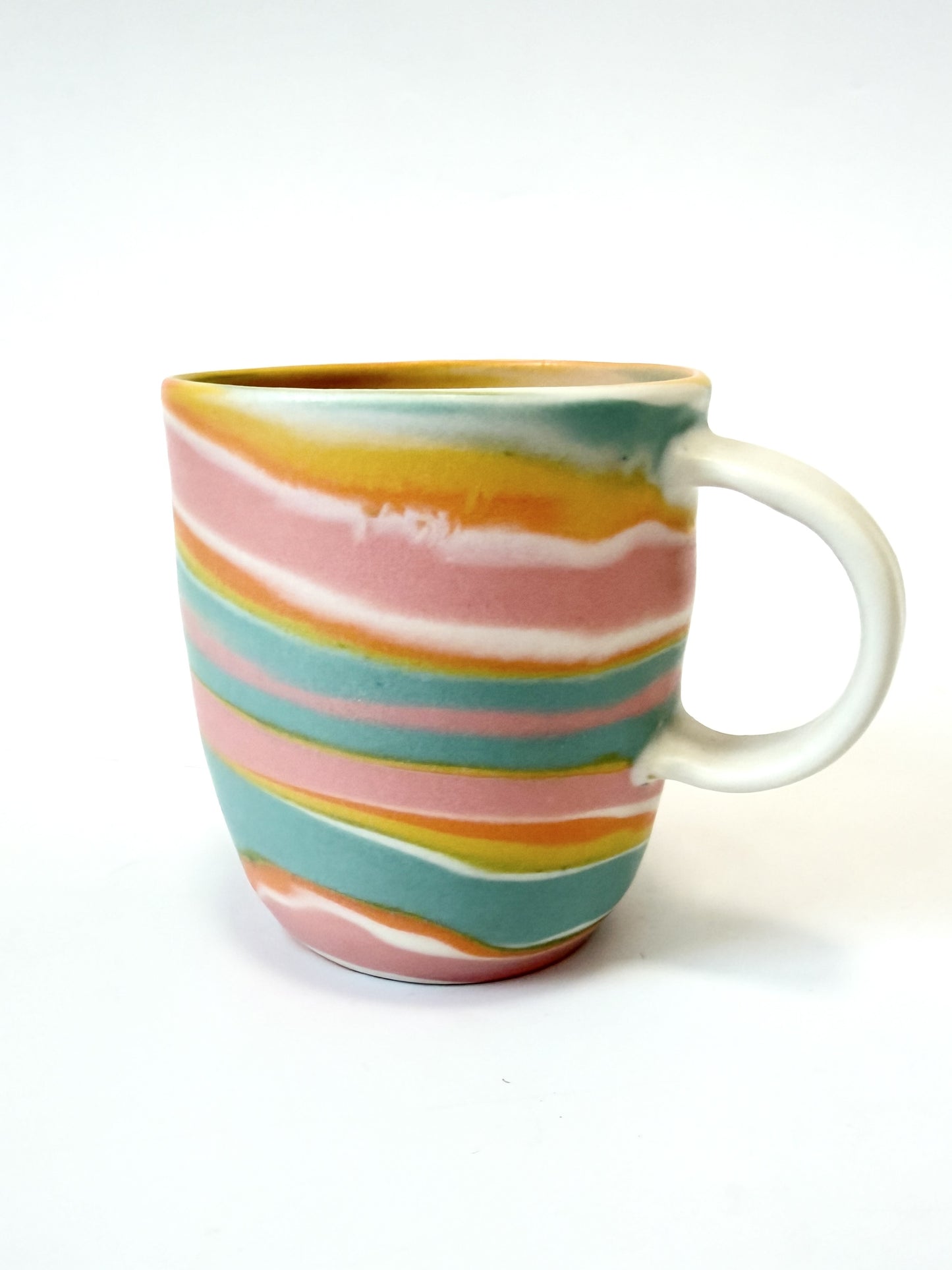 Ceramic Thrown Mug - Tall - Pink & Turquoise Rainbow