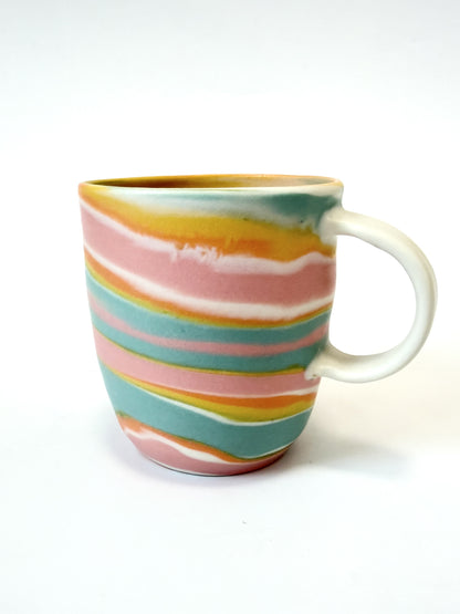 Ceramic Thrown Mug - Tall - Pink & Turquoise Rainbow
