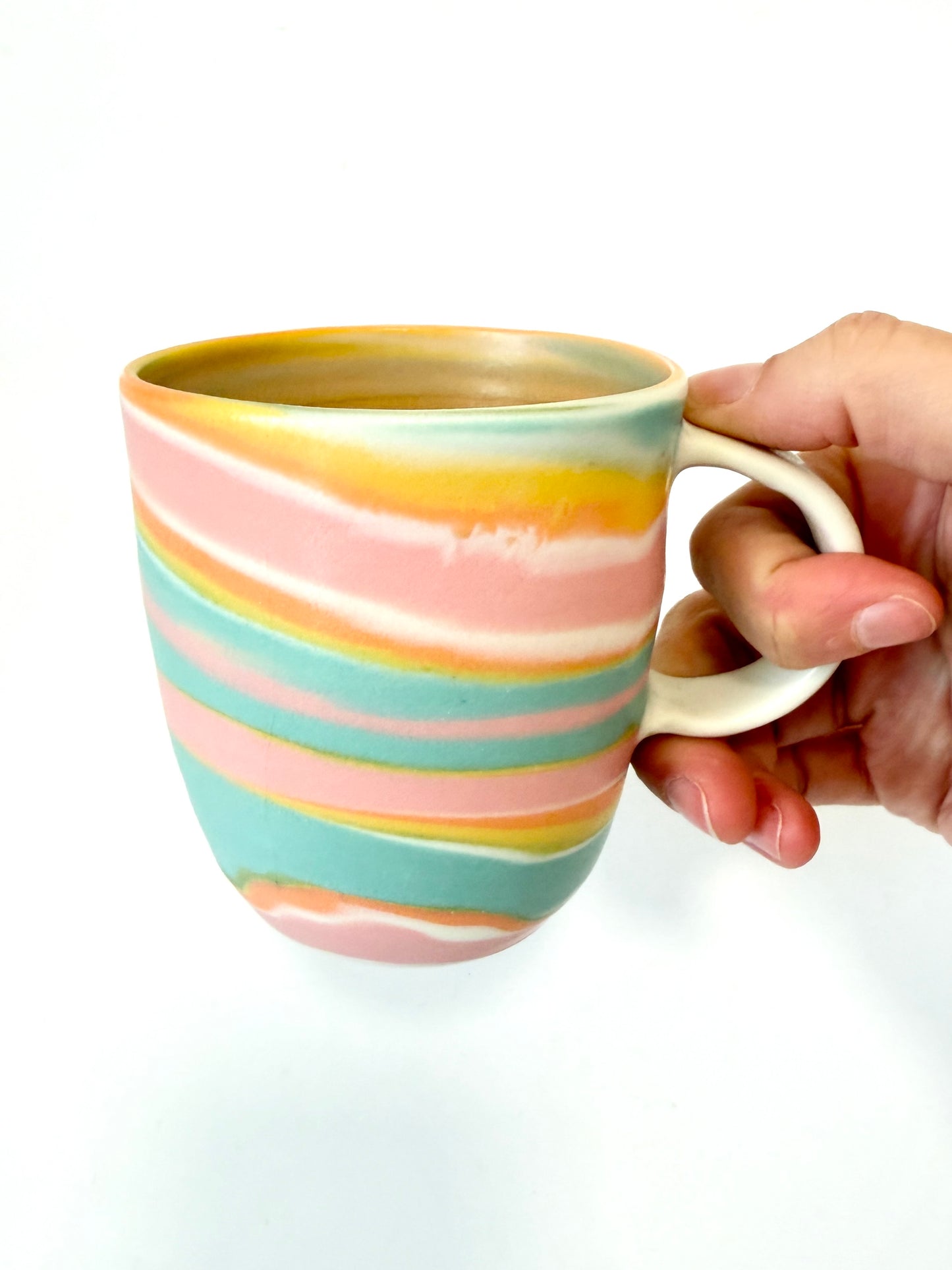 Ceramic Thrown Mug - Tall - Pink & Turquoise Rainbow