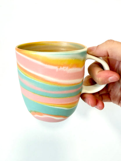 Ceramic Thrown Mug - Tall - Pink & Turquoise Rainbow